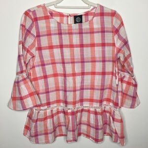 Bell Sleeve Eyelet Peplum Top